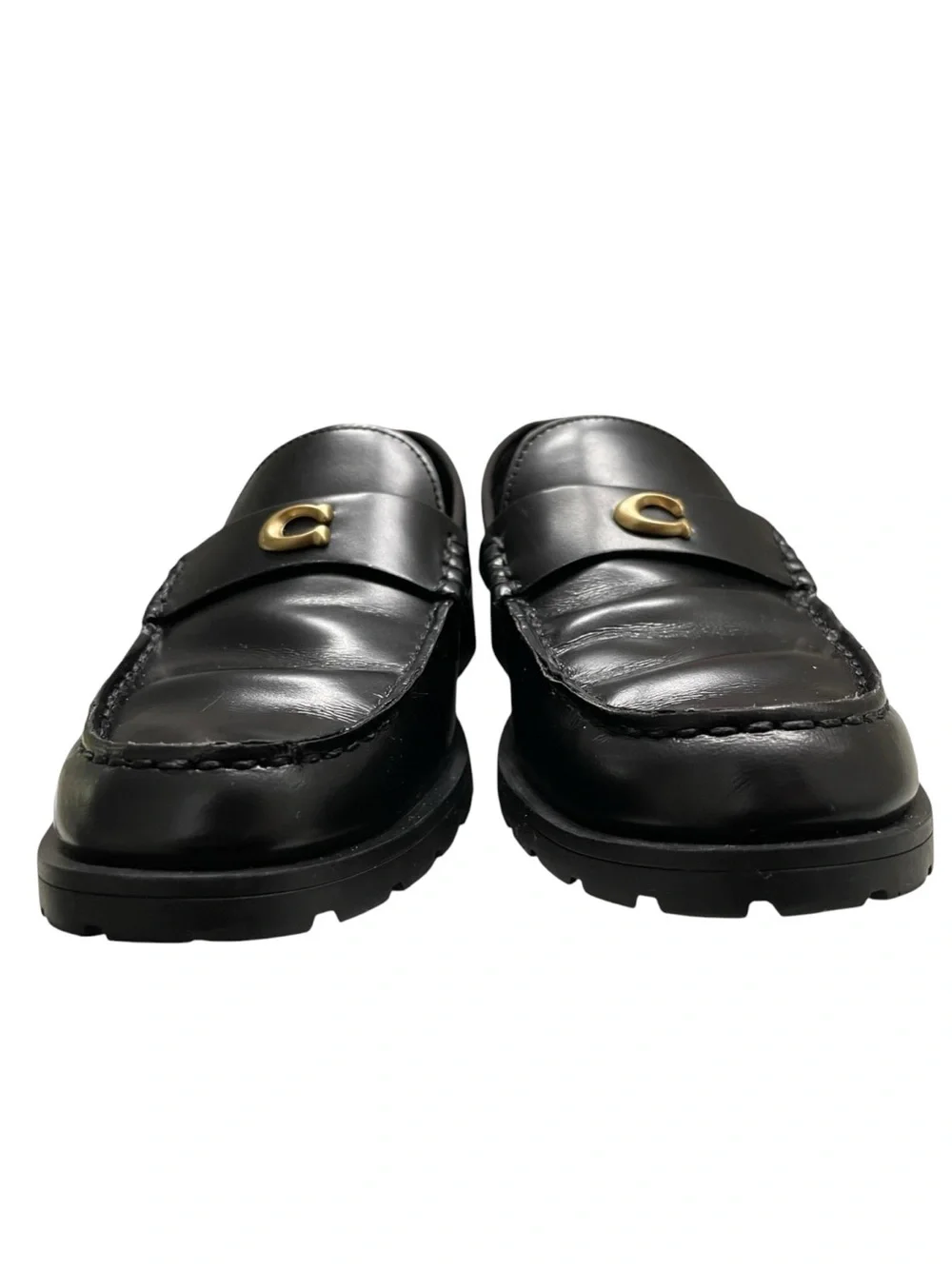 Coach Black Leather Loafers with Gold Accent
